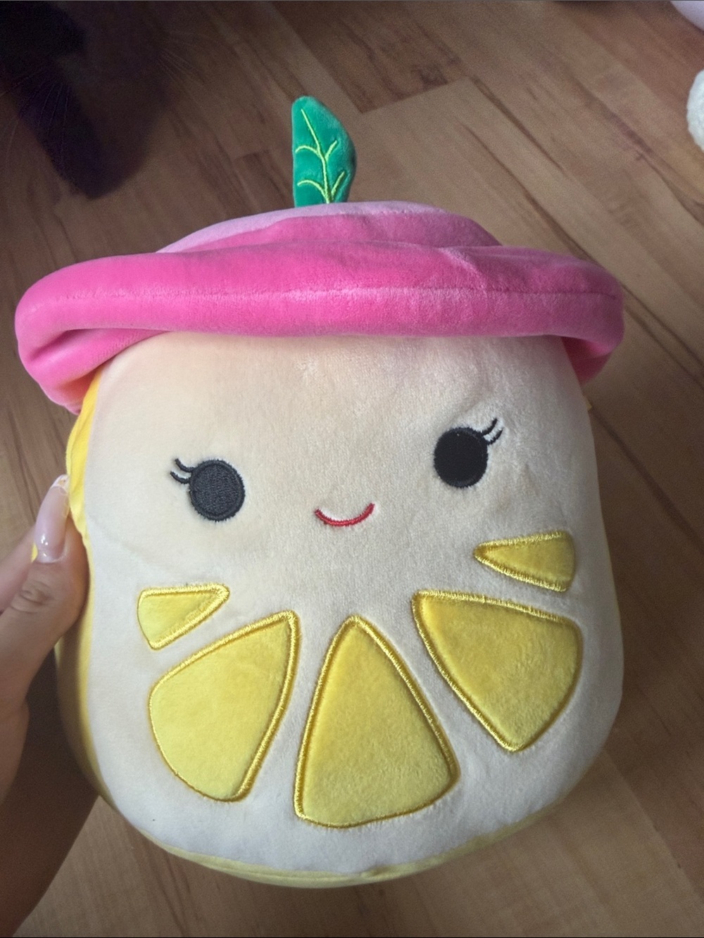Squishmallows Pink & Yellow Lemon Plush with Green Leaf